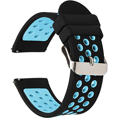Product Cover Universal 18mm 20mm 22mm 24mm Width Silicone Watch Band Replacement, Choose Size and Color (20mm, Black-Blue)