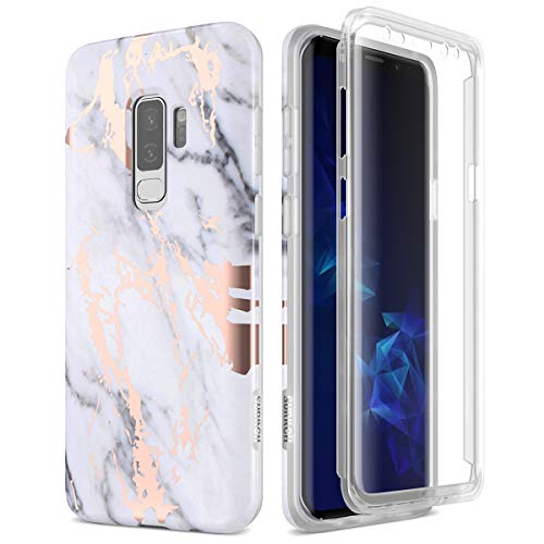 Product Cover SURITCH Samsung Galaxy S9 Plus Marble Case, [Built-in Screen Protector] Full-Body Protection Shockproof Rugged Bumper Protective Cover for Galaxy S9 Plus 6.2 Inch (Gold Marble)