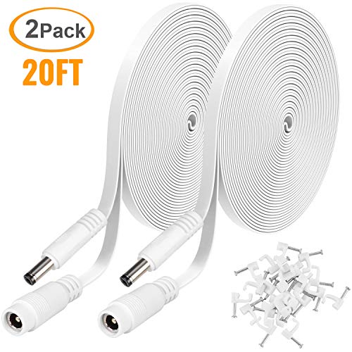 Product Cover 2 Pack DC Power Extension Cable 20ft 2.1mm x 5.5mm Compatible with 12V DC Adapter Cord for CCTV IP Camera, LED, Car, White