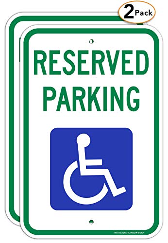 Product Cover (2 Pack) Reserved Parking Sign, Handicap Parking Sign, with Picture of Wheelchair Sign, 18 x 12 Engineer Grade Reflective Sheeting Rust Free Aluminum, Weather Resistant, Waterproof, Durable Ink