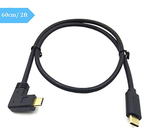 Product Cover Right Angle USB C to USB C Cable 60cm/2Ft, Poyicott Right & Left Angled 90 Degree USB 3.1 Type-C Male to Male Fast Charging Cable for Laptop & Tablet & Mobile Phone (USB C Right M/M)