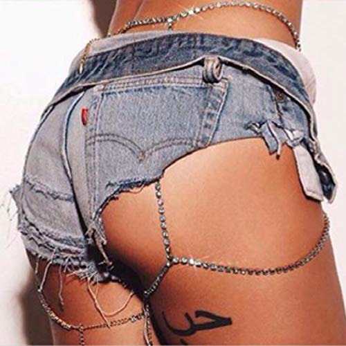 Product Cover Nicute Rhinestones Leg Chain Layered Thigh Chains Festival Crystals Body Jewelry for Women and Girls (Silver)
