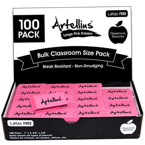 Product Cover Pink Erasers Pack of 100 - Large Size, Latex & Smudge Free - Bulk School Supplies for Classrooms, Teachers, Homeschool, Office, Art Class, and More!