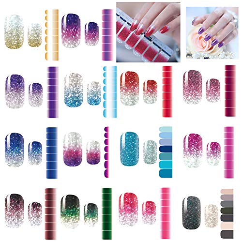 Product Cover 14 Sheets Nail Stickers, Pure color Shine Full Wraps Nail Art Adhesive Decals Nail Art Tips Stickers False Nail Design Manicure Sets