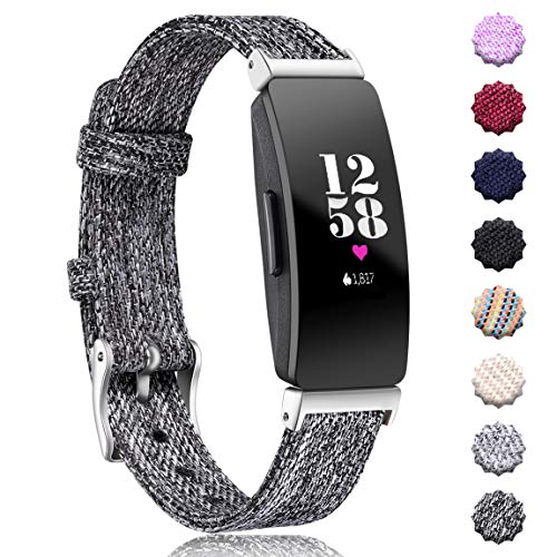 Product Cover Maledan Replacement for Fitbit Inspire and Inspire HR Bands, Canvas Strap with Stainless Steel Clasp Woven Accessories Replacement Wristbands for Inspire HR/Inspire, Women Men, Small, Charcoal