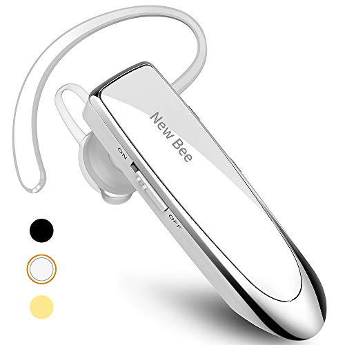 Product Cover New bee Bluetooth Earpiece V5.0 Wireless Handsfree Headset 24 Hrs Driving Headset 60 Days Standby Time with Noise Cancelling Mic Headsetcase for iPhone Android Laptop Truck Driver White (White)