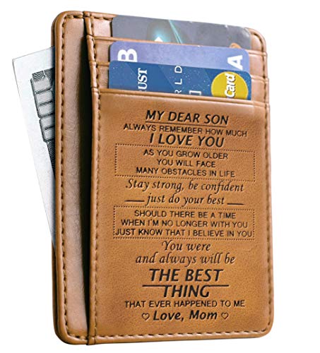Product Cover Slim Wallet Cowhide wallet RFID Front Pocket Wallet Minimalist Wallets Gift for son from Mom (To My Son - Love Mom)