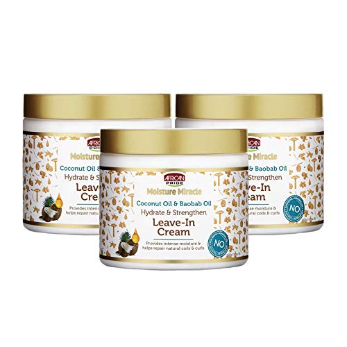 Product Cover African Pride Moisture Miracle Coconut Oil & Baobab Oil Leave-In Cream (3 Pack) - Provides Intense Moisture & Helps Repair Natural Coils & Curls, Hydrates & Strengthens, 15 oz