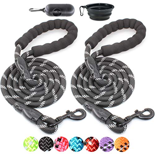 Product Cover BAAPET 2 Packs 5 FT Strong Dog Leash with Comfortable Padded Handle and Highly Reflective Threads Dog Leashes for Medium and Large Dogs (Black+Black)
