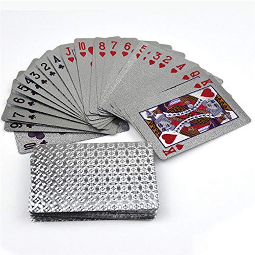 Product Cover EAY Waterproof Playing Cards Plastic Playing Cards Poker Cards Luxury Sliver Foil Diamond Color Standard Size 52+2 Poker (Sliver)