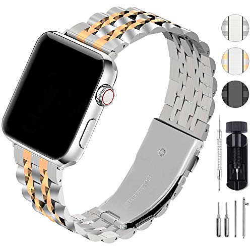 Product Cover Fullmosa Watch Band Compatible for Apple Watch Series 5 4 40mm 44mm / Series 3 2 1 38mm 42mm for Women Men, Stainless Steel Band for Iwatch Replacement Strap, Matte Silver+Rose Gold
