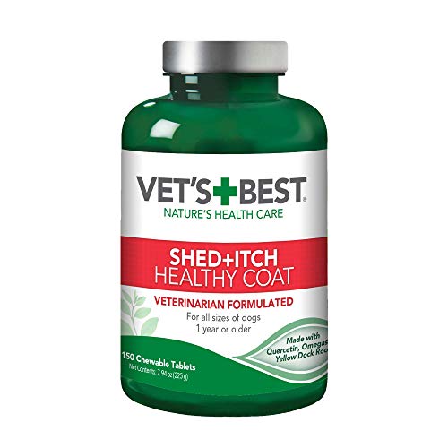 Product Cover Vet's Best Healthy Coat Shed & Itch Relief Dog Supplements | Relieve Dogs Skin Irritation and Shedding Due to Seasonal Allergies or Dermatitis | 150 Chewable Tablets