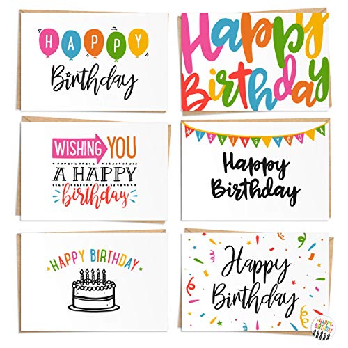 Product Cover 120 Pack Happy Birthday Cards - Bulk Set Includes 6 Designs, Craft Paper Envelopes and Labels Included, 4 x 6 Inches