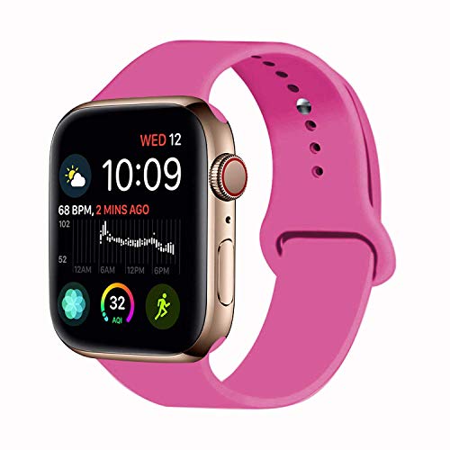 Product Cover VATI Sport Band Compatible for Apple Watch Band 42mm 44mm, Soft Silicone Sport Strap Replacement Bands Compatible with 2019 Apple Watch Series 5, iWatch 4/3/2/1, 42MM 44MM M/L (Hot Pink)