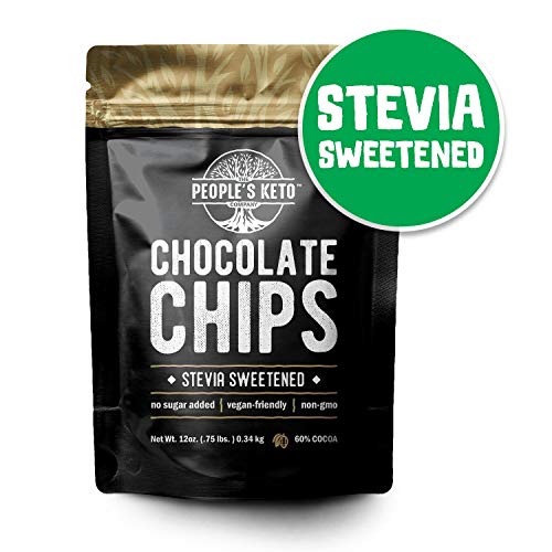 Product Cover Sugar Free Large Chocolate Chips, Stevia Sweetened, 12 oz. Value Size, Non-GMO, Vegan, Keto, Low Carb, 60% Cocoa, All Natural, Baking Chips, Gluten Free, No Sugar Added, The People's Keto Company