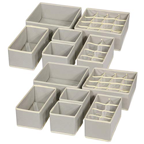 Product Cover TENABORT 12 Pack Foldable Drawer Organizer Dividers Cloth Storage Box Closet Dresser Organizer Cube Fabric Containers Basket Bins for Underwear Bras Socks Panties Lingeries Nursery Baby Clothes Gray