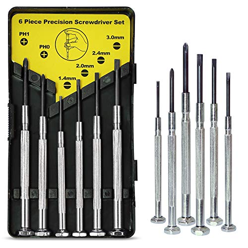 Product Cover 6PCS Mini Screwdriver Set with Case, Precision Screwdriver Kit with 6 Different Size Flathead and Phillips Screwdrivers, Perfect mini Screwdriver Bits for Jewelry, Watch, Eyeglass Repair.