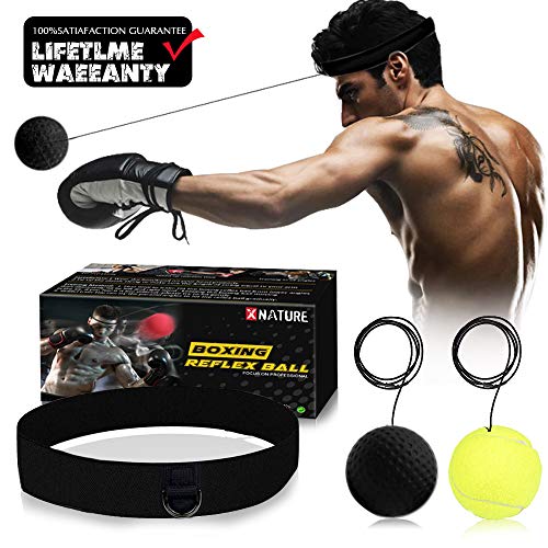 Product Cover XNATURE Boxing Reflex Ball Gear,2 Colors Boxing Ball with Headband, Perfect for Reaction, Boxing Training, Punching Speed, Fight Skill and Hand Eye Coordination Training (Gift Box) (Green + Black)