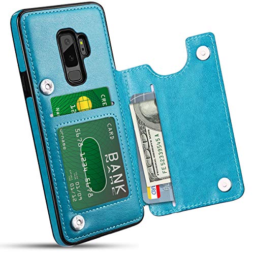 Product Cover HianDier Wallet Case for Galaxy S9 Plus, Slim Protective Case with Credit Card Slot Holder Flip Folio Soft PU Leather Magnetic Closure Cover Case Compatible with Samsung Galaxy S9+ Plus, Lake Blue