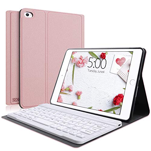 Product Cover Keyboard Case Compatible with iPad Mini 5/4/3/2/1, SENGBIRCH iPad Mini Case with Keyboard Removable Wireless Connect, Soft Rubber PU Case (Rose Gold,Mini)