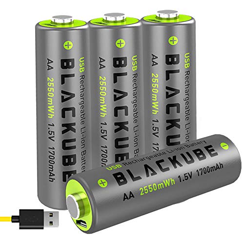 Product Cover Powerful 4A High Out Put & High Capacity 1700mAh-USB Rechargeable AA Batteries - Double A Lithium/Li-ion Battery 1.5V for Better Compatibility - Quick Charge with 2 Hours by Blackube(4-Pack AA)