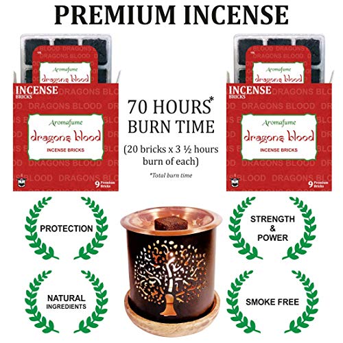 Product Cover Aromafume Dragons Blood Incense Bricks (2 Trays x 9 Pieces Each) with Tree of Life Exotic Incense Diffuser | Ideal for Positive Vibe Generation, Meditation, Purification, Healing & Rituals