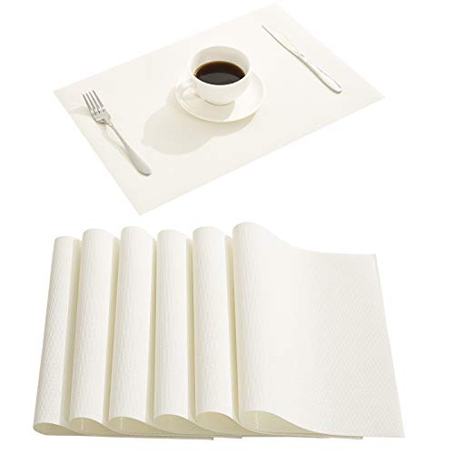 Product Cover DOLOPL Place Mats White Placemats Waterproof Easy to Clean Wipeable Non Slip Heat Resistant Table Mats Set of 6 for Dining Table Kitchen Restaurant Table Christmas Thanksgiving Party