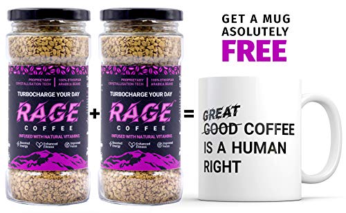 Product Cover Rage Coffee - Pack of 2 & Free Coffee Mug | Premium Arabica Instant Coffee 100 GMS Crystals Infused with Natural Vitamins