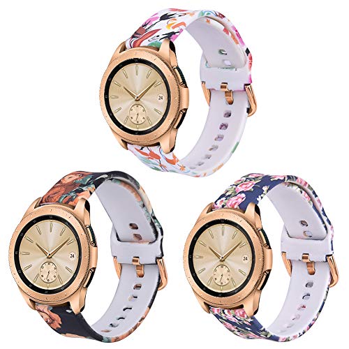 Product Cover VIGOSS Strap Compatible with Galaxy Watch 42mm Bands/Active2 44mm 40mm Band Women 20mm Soft Silicone Bracelet Replacement for Samsung Galaxy Watch 42mm/Active 40mm/Active 2 40mm 44mm Floral
