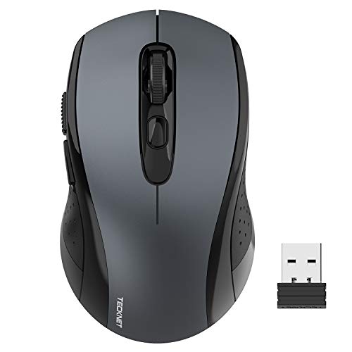 Product Cover Wireless Mouse TeckNet 2.4G Optical Mouse with USB Nano Receiver for Notebook, PC, Laptop, Computer, 18 Month Battery Life, 3 Adjustable DPI Levels: 2000/1500/1000 DPI (Grey)