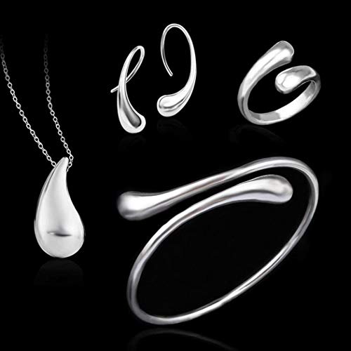 Product Cover GuGio Jewelry Set 925 Sterling Silver Plated Water Drops Necklace Earrings Ring Bangle Bracelet for Party, Meeting, Dating,Wedding,Daily,Wonderful Gift for Women Girl 4pcs/Set