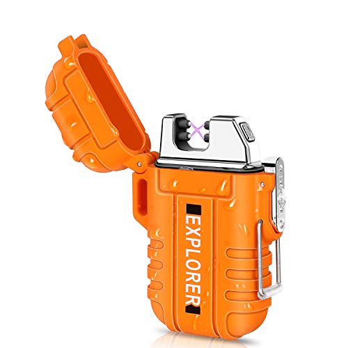 Product Cover Green Vivid Waterproof Flameless Electric Lighter-Dual Arc Plasma Beam Lighter-USB Rechargeable-Windproof-No Butane-Ideal Lighter for Indoor and Outdoor Activities (Orange)