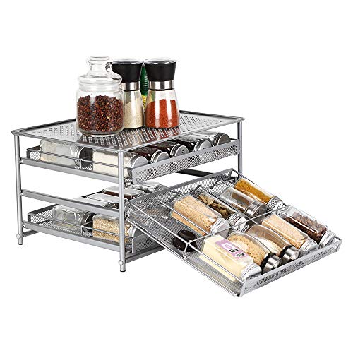 Product Cover NEX 3-Tier Spice Rack 30 Bottle Standing Spice Drawer Storage Organizer for Kitchen Cabinet Countertop Silver