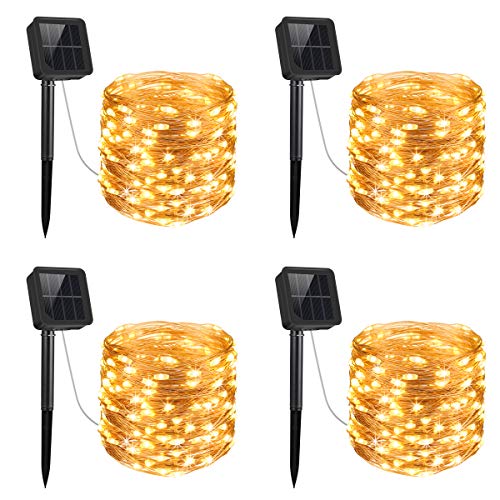 Product Cover AMIR Upgraded Solar String Lights, 4 Pack 33ft 100 LED Outdoor String Lights, Waterproof 8 Lighting Modes Solar Decoration Lights for Gardens, Patios, Homes, Parties (Warm White)