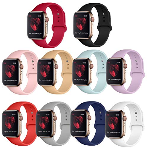 Product Cover PROSRAT 10PCS Bands Compatible with Apple Watch Band 38mm 42mm 40mm 44mm,Soft Sport Bands Replacement for iWatch Series 5/4/3/2/1 Women Men (Set of 10, 38mm/40mm Small)