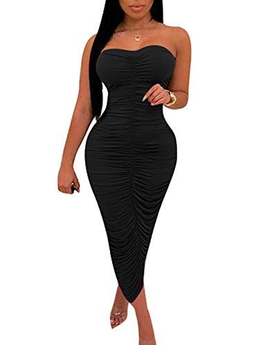 Product Cover BEAGIMEG Women's Sexy Ruched Strapless Bodycon Tube Maxi Long Club Dress