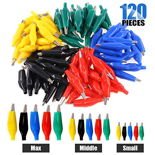 Product Cover Glarks 120Pcs 28mm 35mm 45mm Alligator Clips Crocodile Electrical Test Clamps Jumper Helper with Protective Insulation Cover (Black, Red, Yellow, Blue, Green)