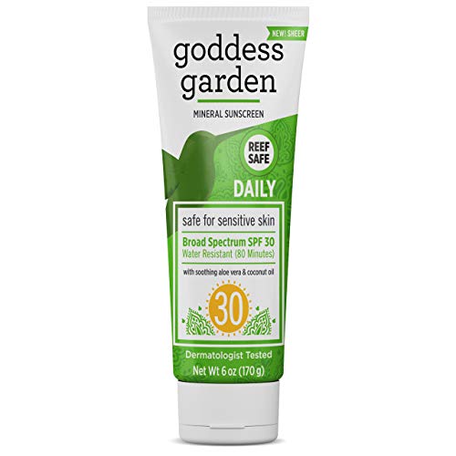 Product Cover Goddess Garden - Daily SPF 30 Mineral Sunscreen Lotion - Sensitive Skin, Reef Safe, Sheer Zinc, Broad Spectrum, Water Resistant, Non-Nano, Vegan, Leaping Bunny Cruelty-Free - 6 oz Tube