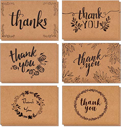Product Cover AlexBasic Thank You Cards, 120 Count 4 x 6 Inch Blank Congratulations Cards in 6 Design with Envelopes & Stickers for Graduation, Business, Formal, Wedding, Graduation, Bridal & Baby Shower, Funeral
