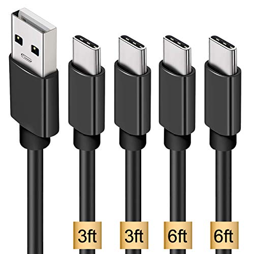 Product Cover USB Type C Cable,KINGBACK 4-Pack (3.3ft+6.6ft) USB A to USB-C Fast Charger Cord for Samsung Galaxy S8 S9 S10 Plus Note 9 8,Google Pixel 2 3 XL,LG G7 V20 V30,Moto Z3 Z4 Z Z2,USB C-Black (Black)