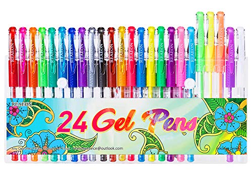 Product Cover 24 Colors Gel Pens, Coloring Gel Pen Art Markers for Journal Adult Coloring Books Drawing Note Taking, 40% More Ink for Kids