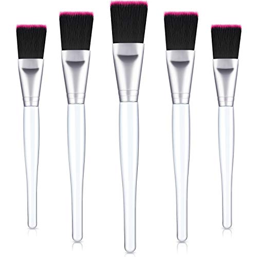 Product Cover Facial Mask Brush Makeup Brushes Cosmetic Tools with Clear Plastic Handle, 5 Pack (Silver with Black Rose Brush)
