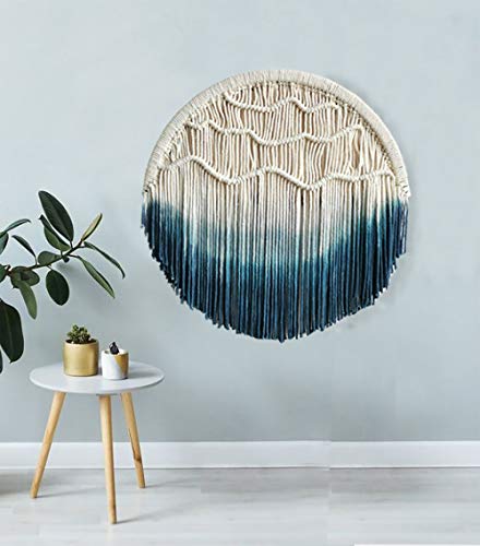 Product Cover FLBER OUTLET Blue Macrame Wall Hanging Dream Catcher Blue Tapestry Wall Art Home Wall Decor,23.6
