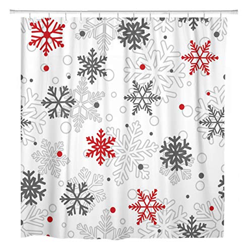 Product Cover ArtSocket Shower Curtain Christmas of Big and Small Snowflakes Red Gray Home Bathroom Decor Polyester Fabric Waterproof 72 x 72 Inches Set with Hooks