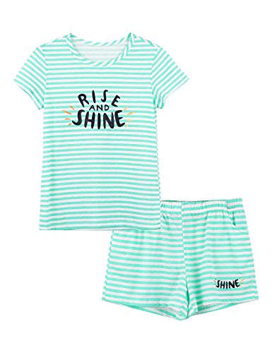 Product Cover Summer Pajamas for Girls - Green Stripe & Glittering PJS Pal Cute Jammies Set Big Kids Size 12