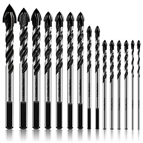Product Cover K Kwokker 15Pcs Masonry Drill Bits Set 3mm to 16mm for Glass, Concrete, Marble, Plastic, Brick, Tile, Wood and Cement Tungsten Carbide Paddle Shaped Tip Triangle Alloy Professional Masonry Bit