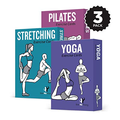 Product Cover NewMe Fitness Exercise Cards 3 Pack - Yoga, Stretching, Pilates :: 50 Strength Training Exercises for a Total Body Workout :: Extra Large, Waterproof & Durable, with Diagrams & Instructions