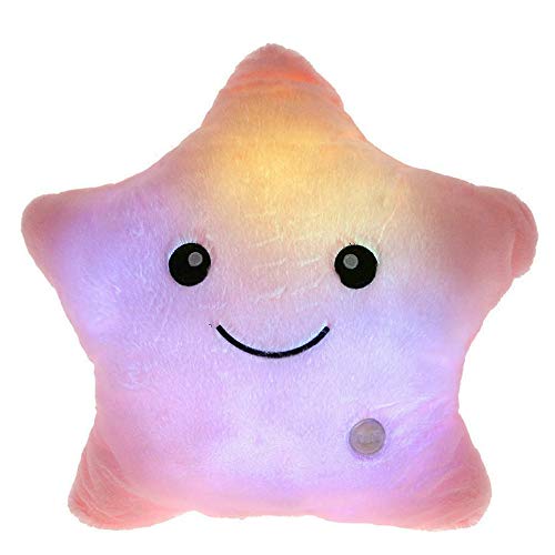 Product Cover elfishgo Creative Twinkle Glowing Stars Shape Plush Throw Pillow, LED Night Light Pillow Cushions Stuffed Toys Gifts for Kids, Christmas (Pink)