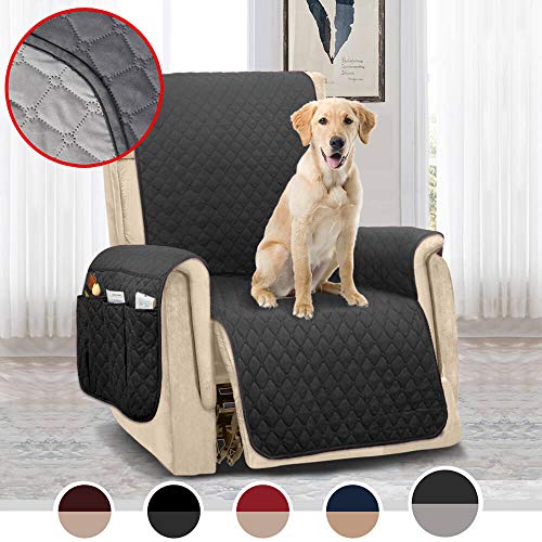 Product Cover MOYMO Reversible Oversized Recliner Chair Cover,Durable Recliner Slipcover with 2 Inch Strap & Pockets,Machine Washable Recliner Cover for Dogs,Kids,Pets(Recliner Oversize:Dark Grey/Beige)