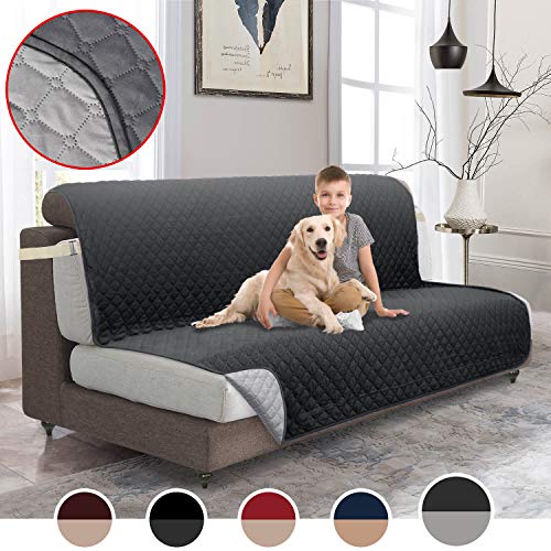 Product Cover MOYMO Reversible Futon Cover, Durable Futon Slipover with 2 Inch Strap, Futon Protector with Pockets, Machine Washable Futon Covers for Dogs, Children, Pets,Kids(Futon:Dark Grey/Beige)